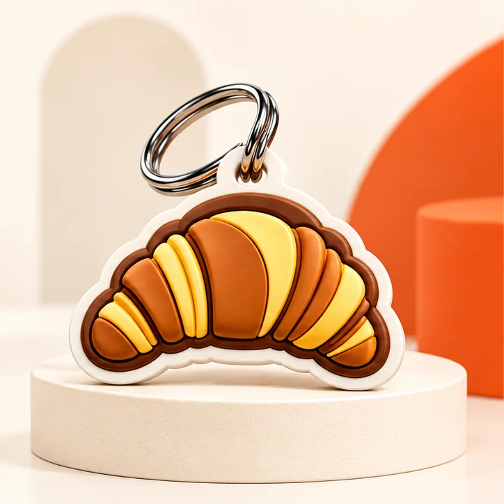 Croissant-shaped keychain concept for the fictional bakery Dough Day