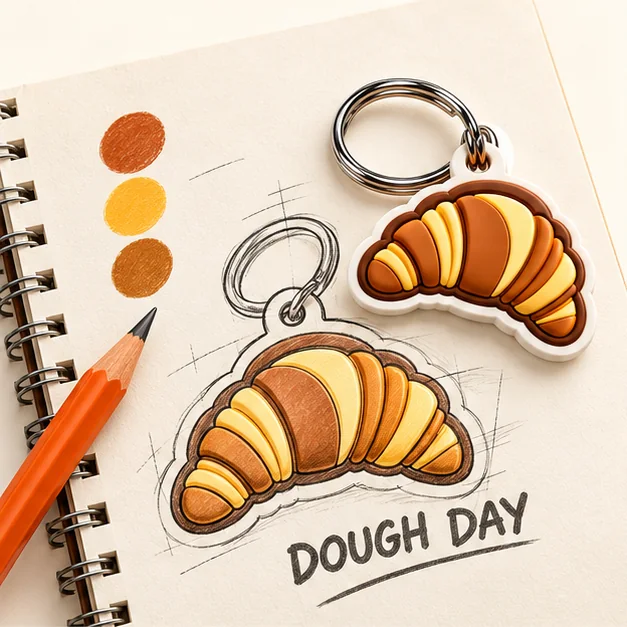 Dough Day croissant keychain concept and color exploration