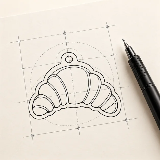 Croissant artwork being refined as clean vector linework